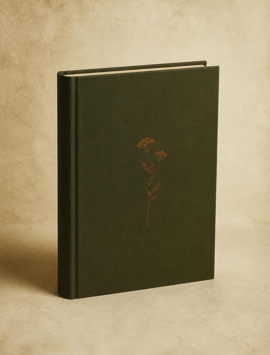 Placeholder cover for No Matter What, a deep olive cloth book with a small rust wildflower